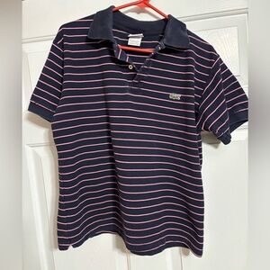 Lacoste polo. Size 6. Navy with red/white stripes.